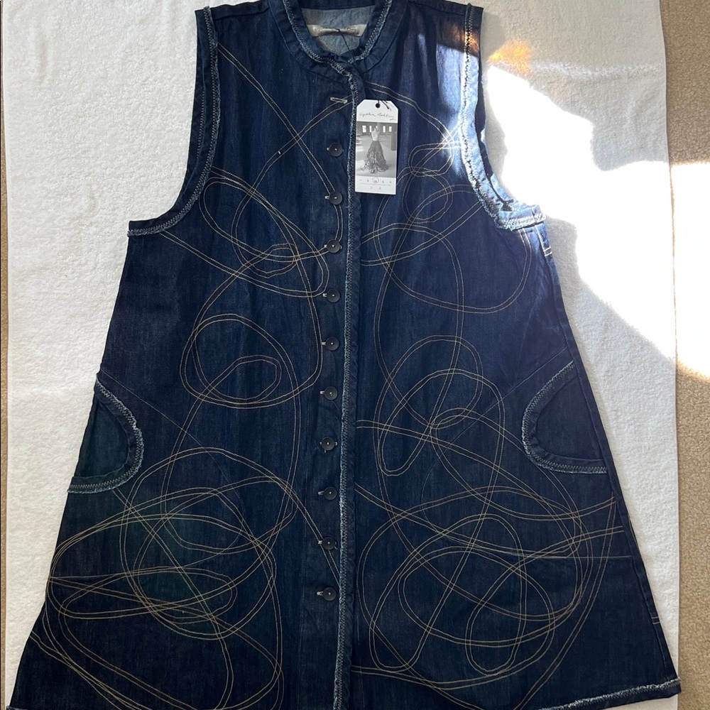 Cynthia Ashby Long Dark Blue Denim Vest, Women’s Size M (12-14) - Picture 7 of 12